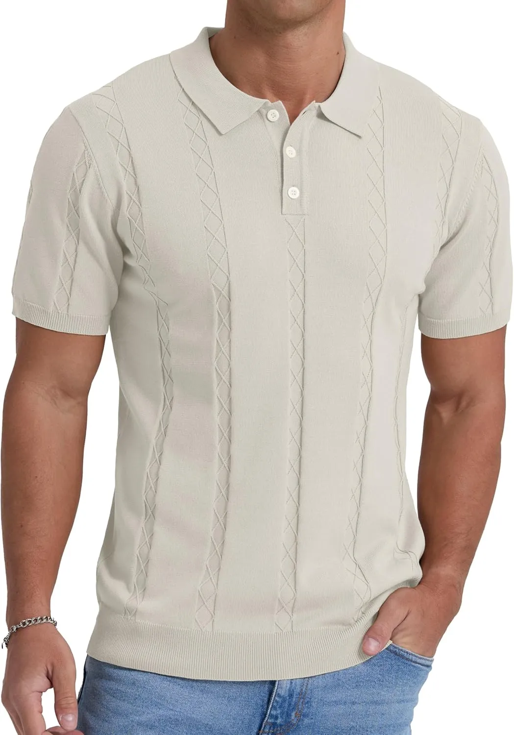 Sailwind Mens Knit Polo Shirts Short Sleeve Ribbed Textured Polo Shirt Casual Golf Shirts Collared T Shirt