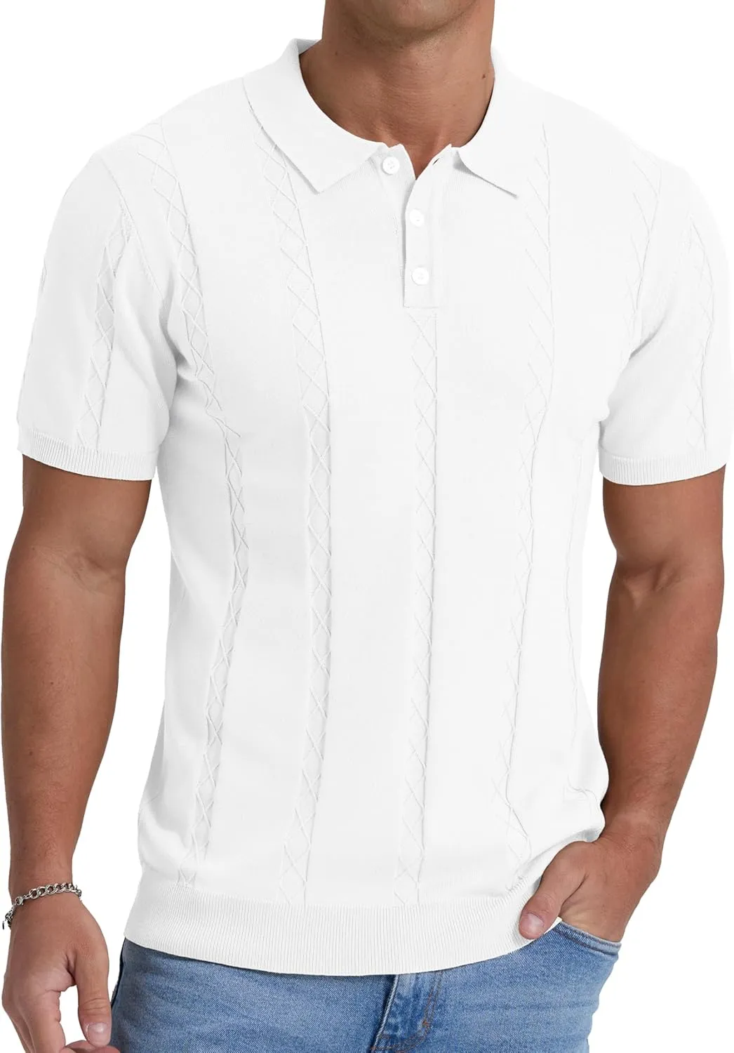 Sailwind Mens Knit Polo Shirts Short Sleeve Ribbed Textured Polo Shirt Casual Golf Shirts Collared T Shirt