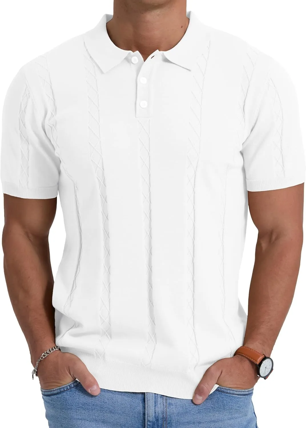 Sailwind Mens Knit Polo Shirts Short Sleeve Ribbed Textured Polo Shirt Casual Golf Shirts Collared T Shirt