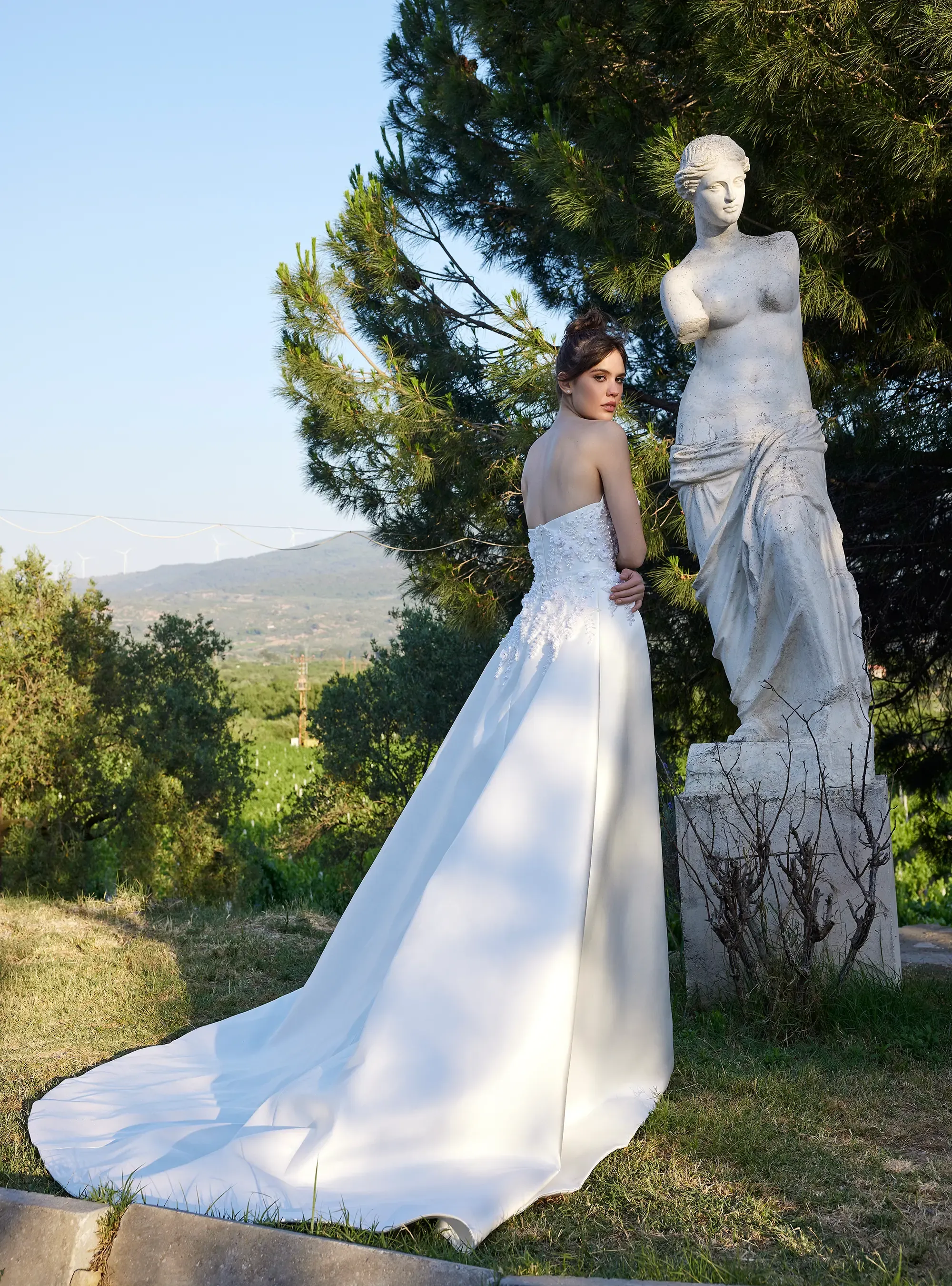Satin Bridal Gown Mermaid Style Dress with Florals and Detachable Skirt