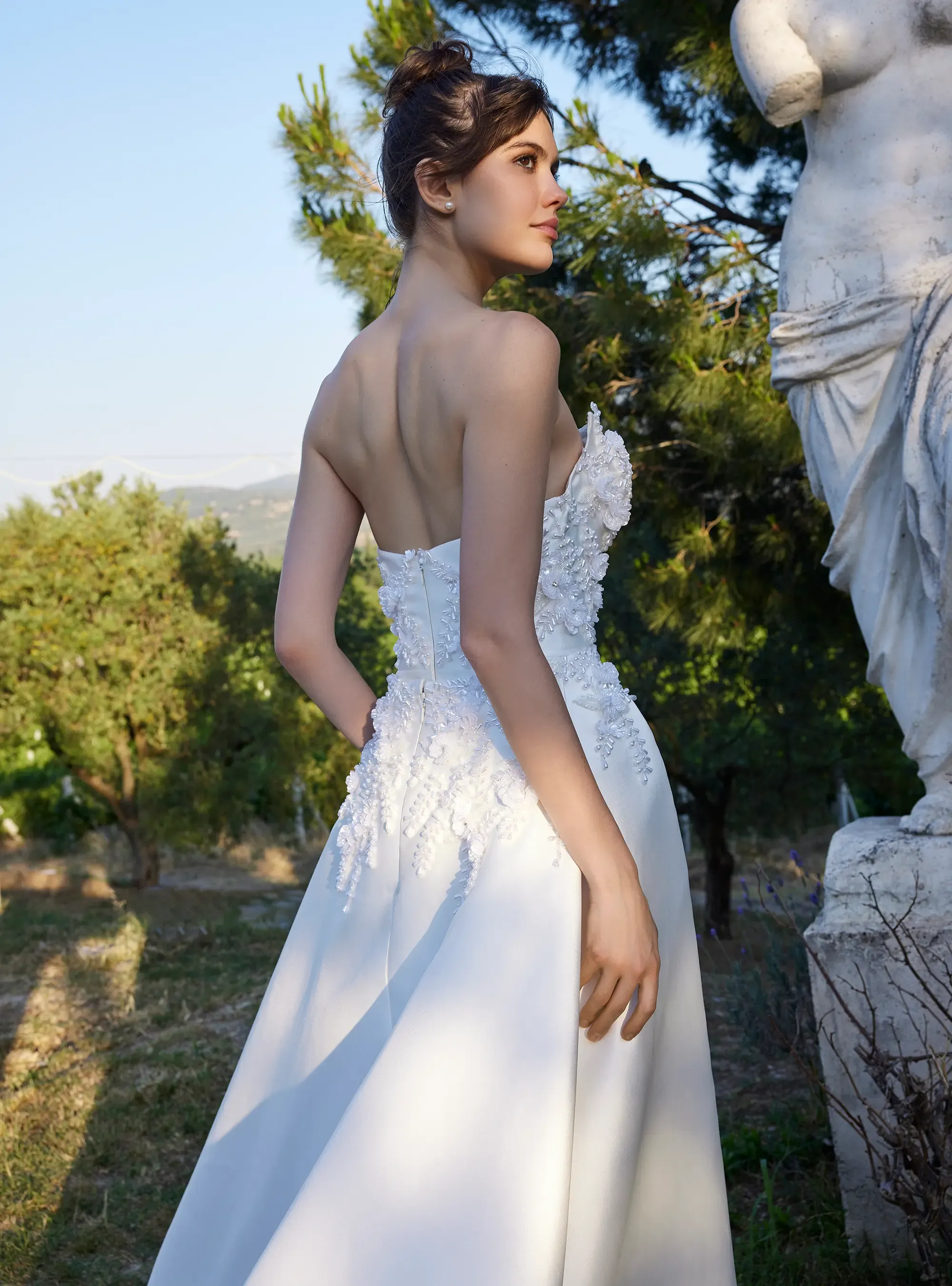 Satin Bridal Gown Mermaid Style Dress with Florals and Detachable Skirt