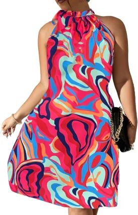 SCOMCHIC Plus Size Women's Halter Neck Sleeveless Midi Dress Summer Casual Loose Tank Top Beach Sundress