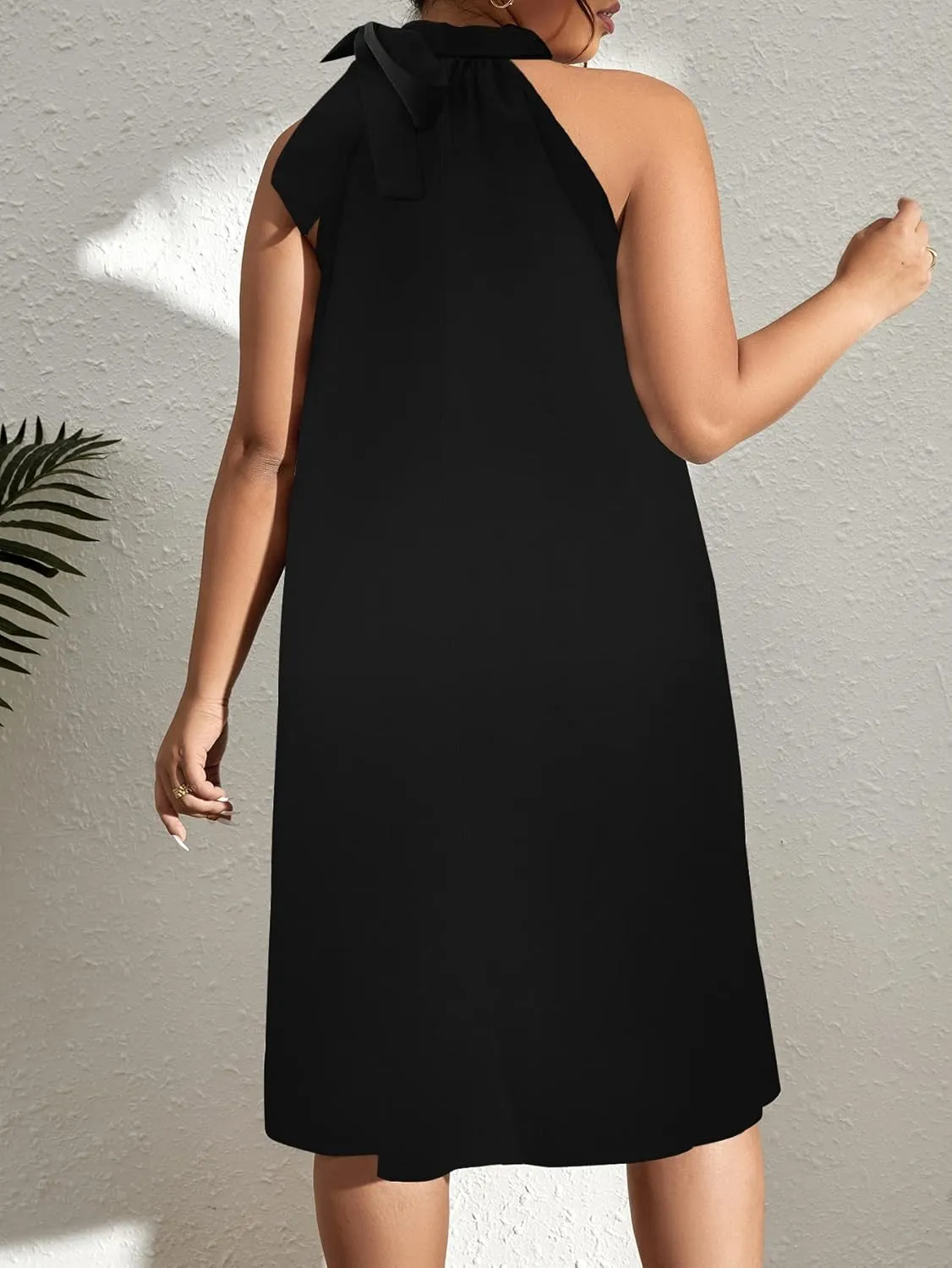 SCOMCHIC Plus Size Women's Halter Neck Sleeveless Midi Dress Summer Casual Loose Tank Top Beach Sundress