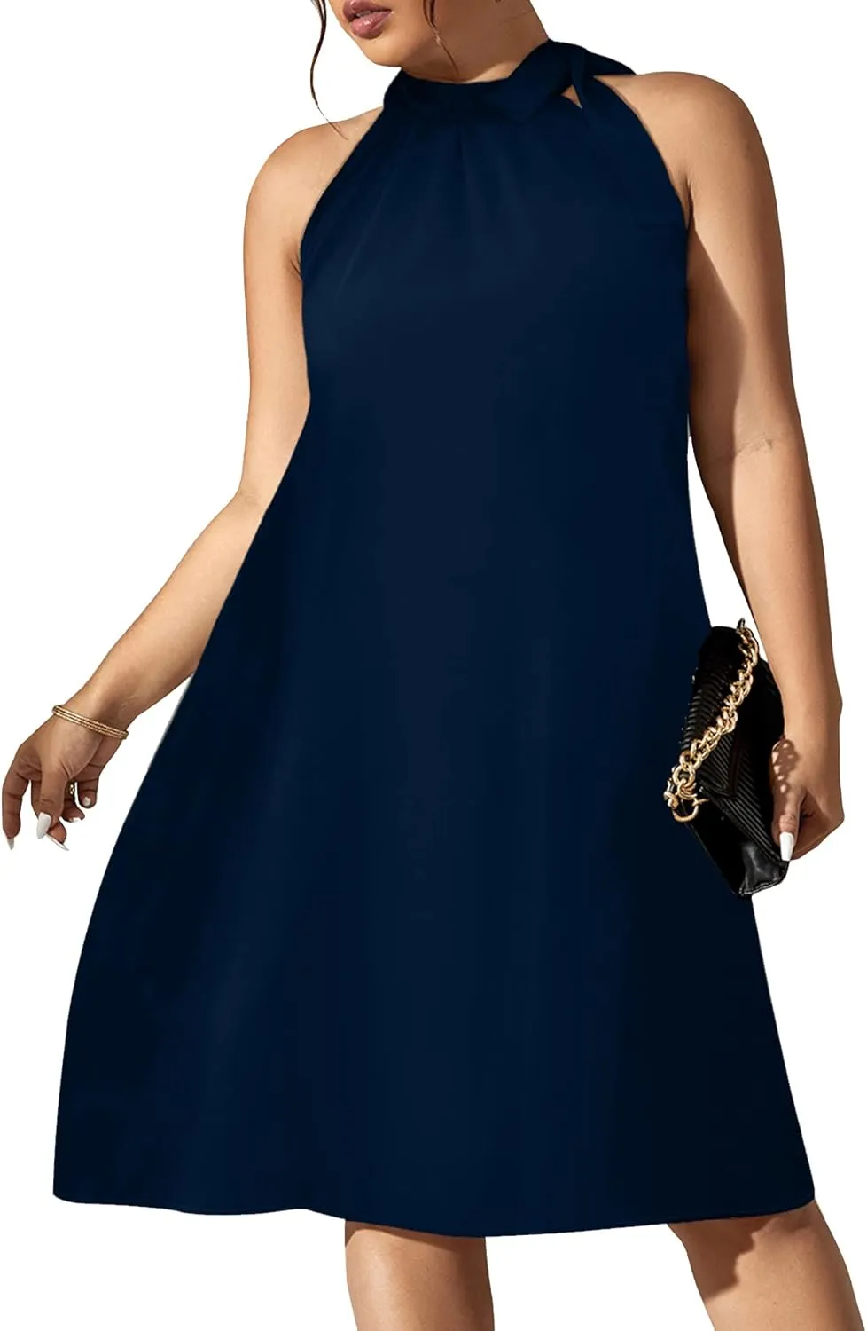 SCOMCHIC Plus Size Women's Halter Neck Sleeveless Midi Dress Summer Casual Loose Tank Top Beach Sundress