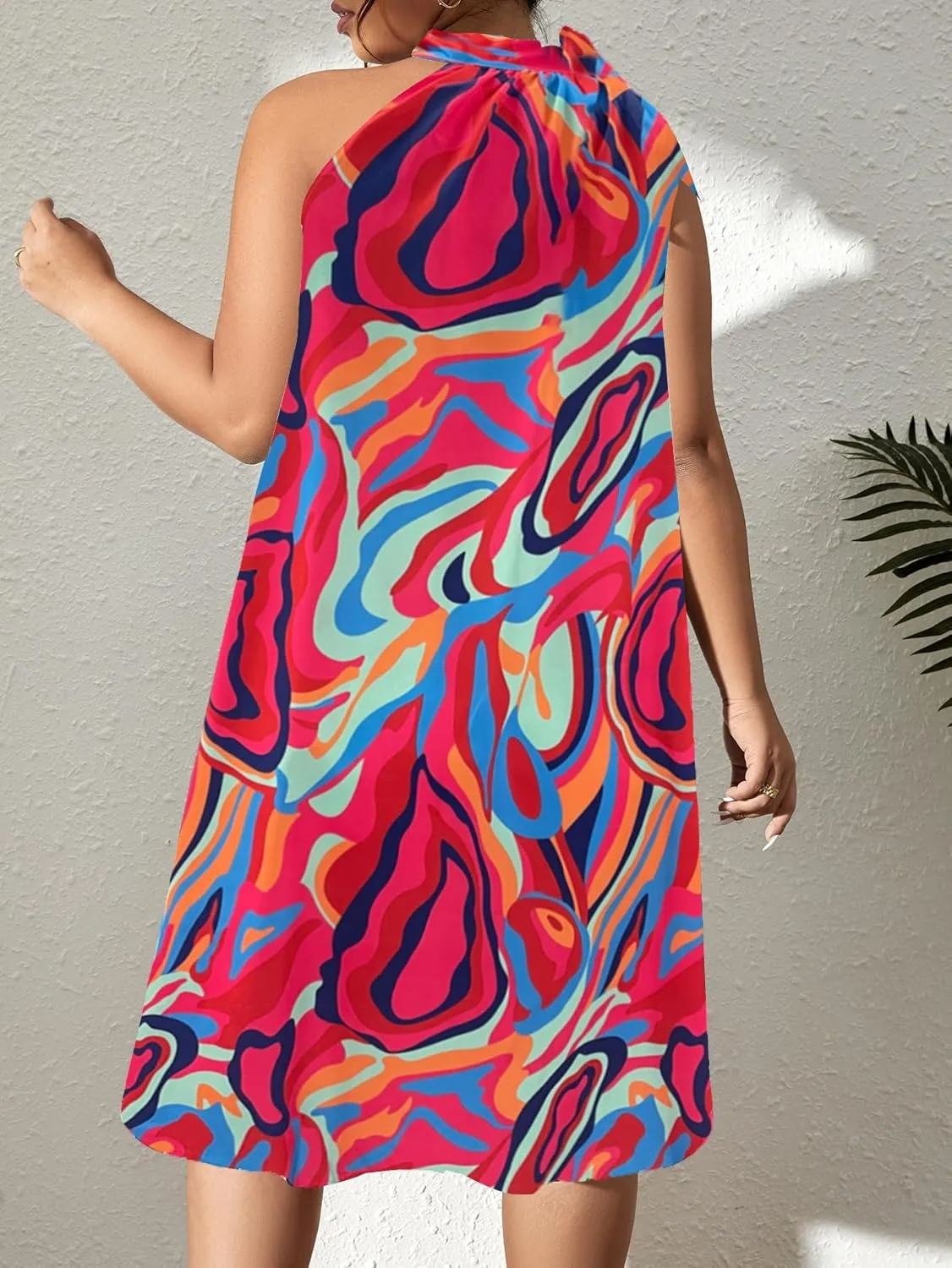 SCOMCHIC Plus Size Women's Halter Neck Sleeveless Midi Dress Summer Casual Loose Tank Top Beach Sundress