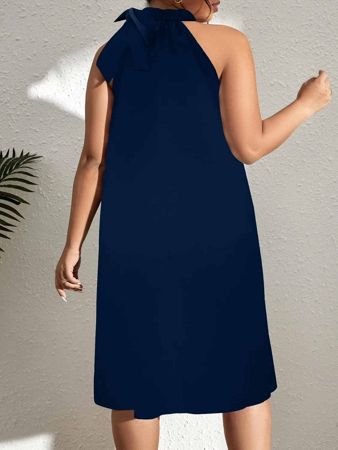 SCOMCHIC Plus Size Women's Halter Neck Sleeveless Midi Dress Summer Casual Loose Tank Top Beach Sundress