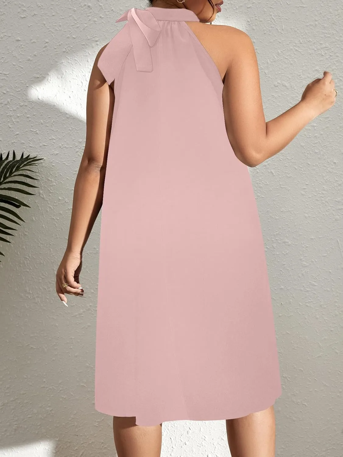 SCOMCHIC Plus Size Women's Halter Neck Sleeveless Midi Dress Summer Casual Loose Tank Top Beach Sundress
