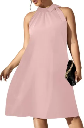 SCOMCHIC Plus Size Women's Halter Neck Sleeveless Midi Dress Summer Casual Loose Tank Top Beach Sundress