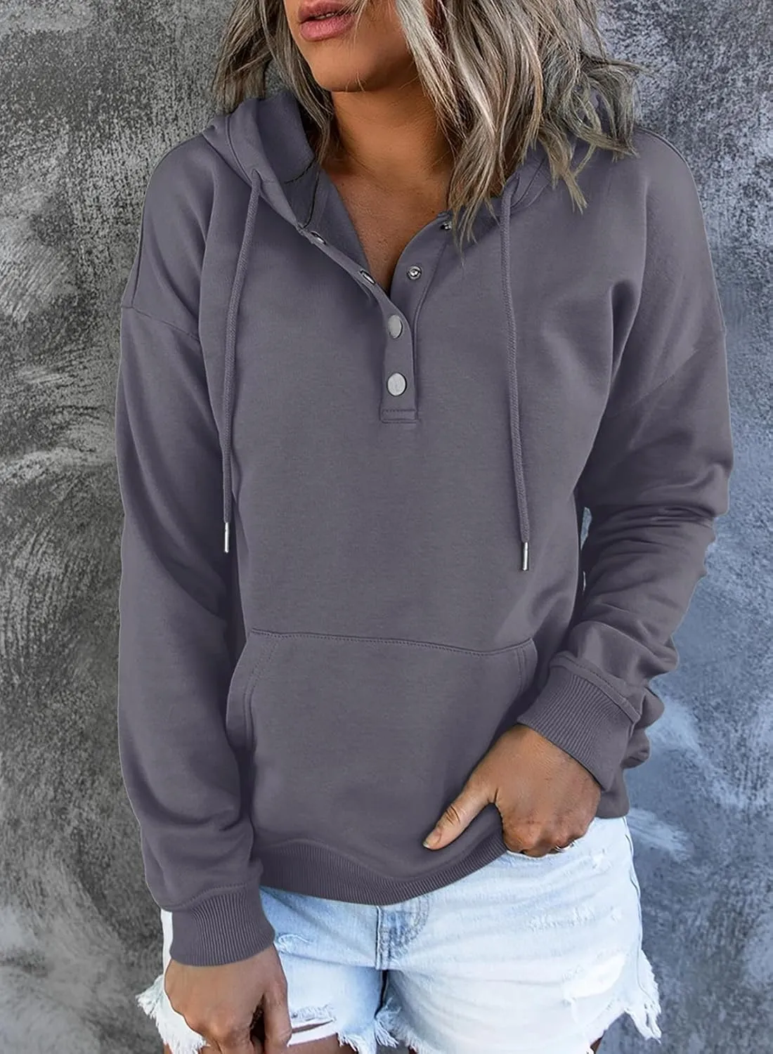 SHEWIN Women's Casual Hoodies Long Sleeve Solid Lightweight Pullover Tops Loose Sweatshirt with Pocket