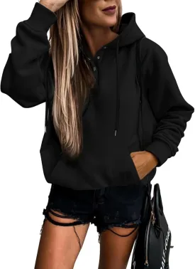 SHEWIN Women's Casual Hoodies Long Sleeve Solid Lightweight Pullover Tops Loose Sweatshirt with Pocket