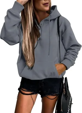 SHEWIN Women's Casual Hoodies Long Sleeve Solid Lightweight Pullover Tops Loose Sweatshirt with Pocket