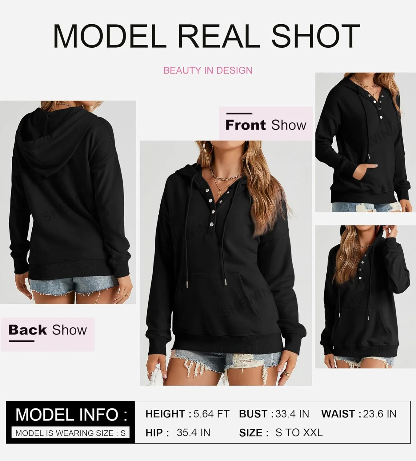 SHEWIN Women's Casual Hoodies Long Sleeve Solid Lightweight Pullover Tops Loose Sweatshirt with Pocket