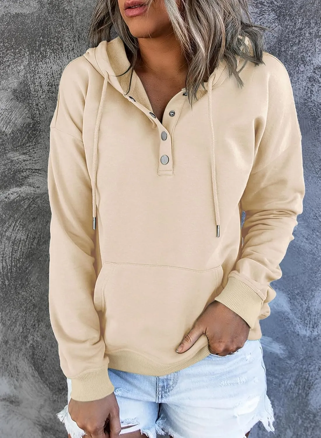 SHEWIN Women's Casual Hoodies Long Sleeve Solid Lightweight Pullover Tops Loose Sweatshirt with Pocket