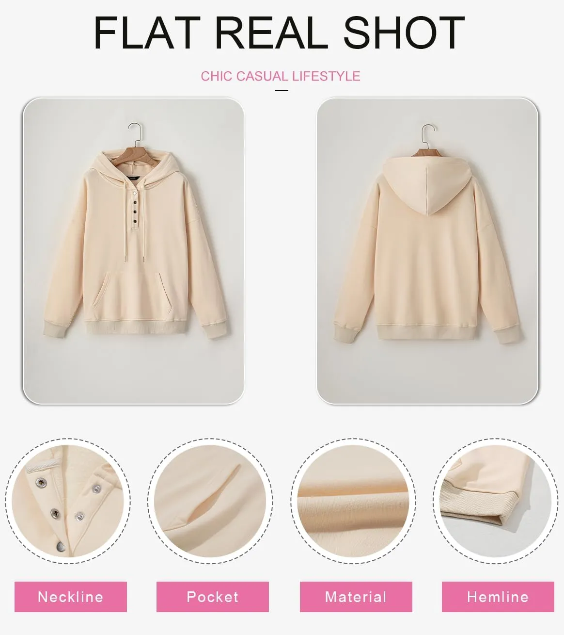 SHEWIN Women's Casual Hoodies Long Sleeve Solid Lightweight Pullover Tops Loose Sweatshirt with Pocket