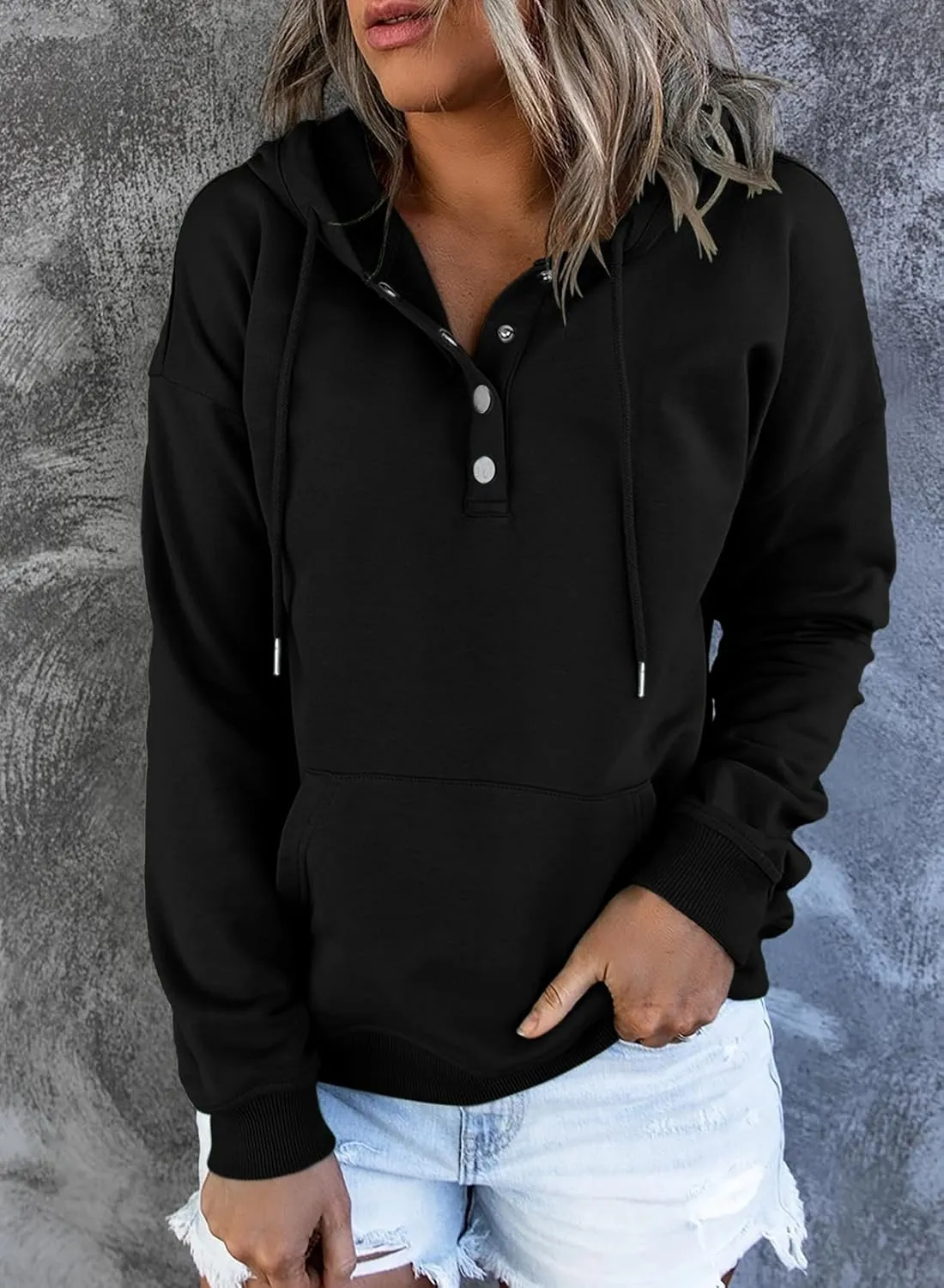 SHEWIN Women's Casual Hoodies Long Sleeve Solid Lightweight Pullover Tops Loose Sweatshirt with Pocket