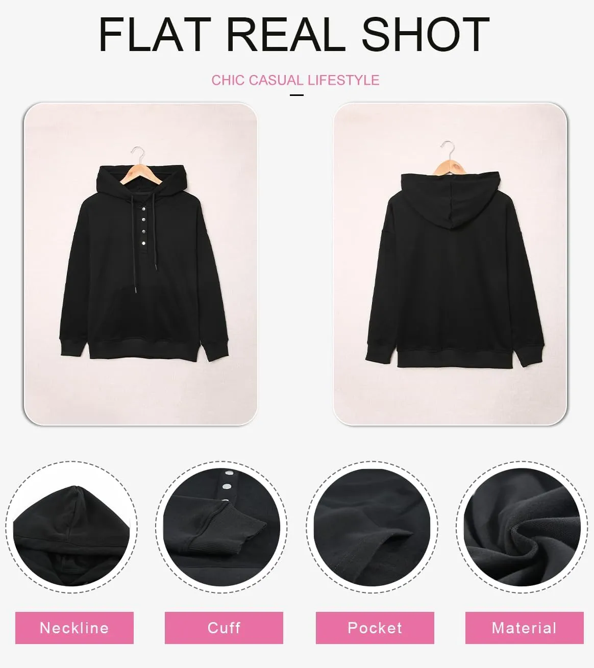 SHEWIN Women's Casual Hoodies Long Sleeve Solid Lightweight Pullover Tops Loose Sweatshirt with Pocket