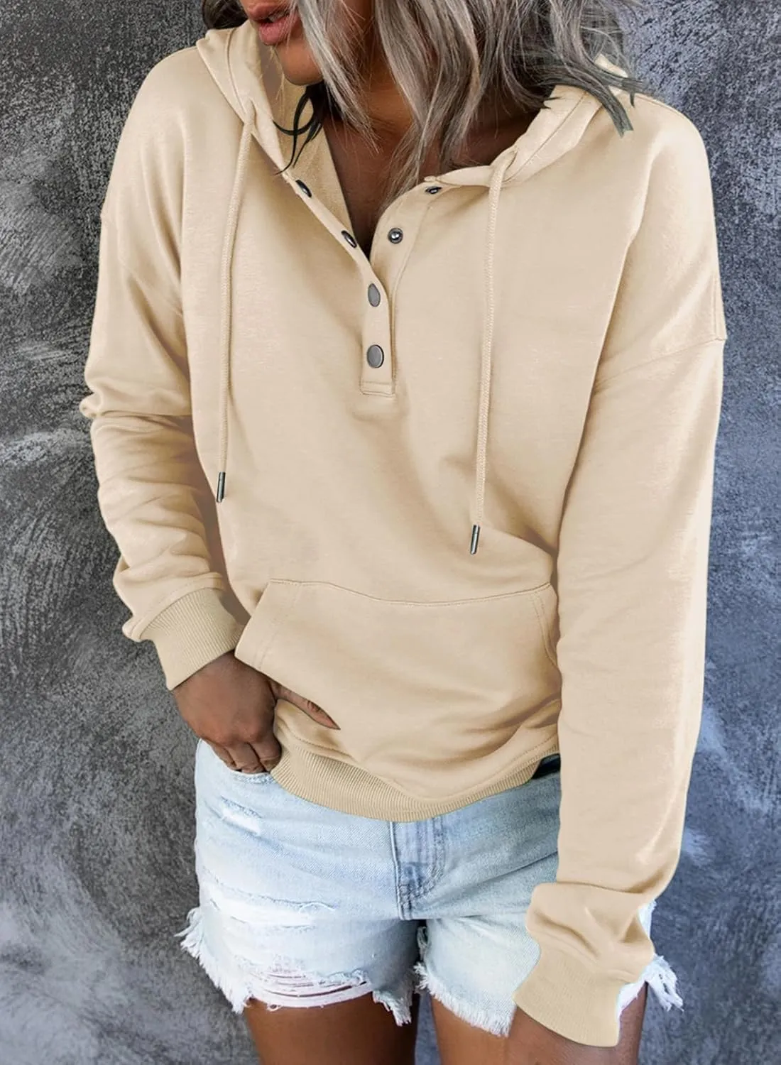 SHEWIN Women's Casual Hoodies Long Sleeve Solid Lightweight Pullover Tops Loose Sweatshirt with Pocket