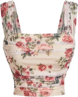 SOLY HUX Women's Floral Print Tank Tops Square Neck Sleeveless Going Out Tops Double Lined Summer Crop Tank Tops