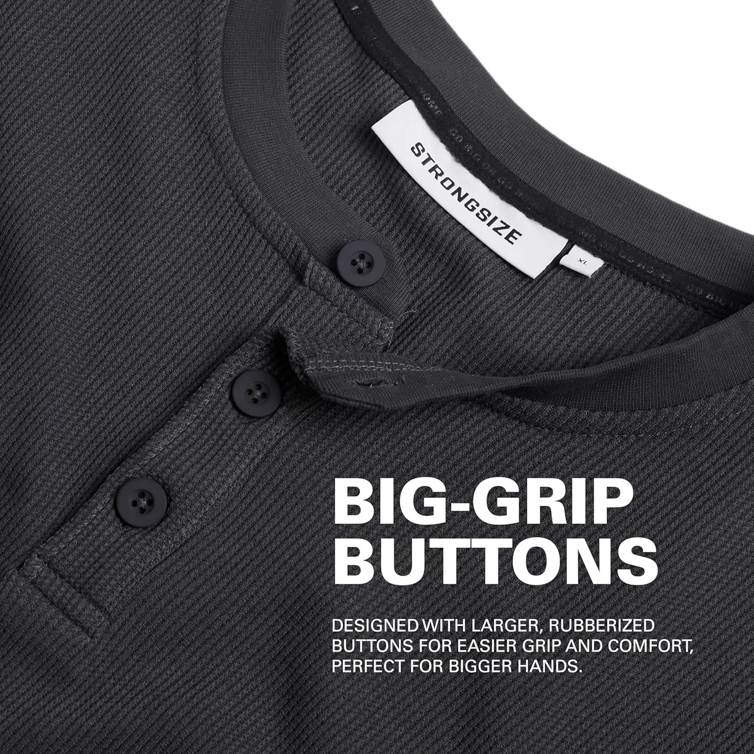 STRONGSIZE Men's Big and Tall Thermal Waffle Henley Long Sleeve  Longer Length 3 Button Henley Shirt