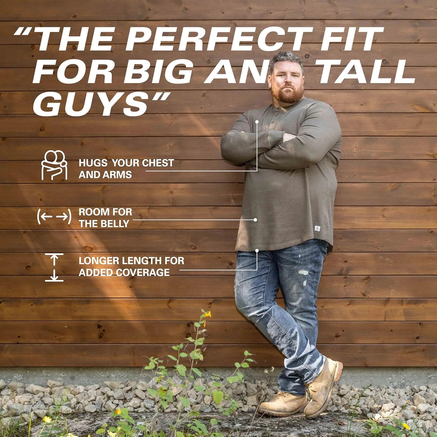 STRONGSIZE Men's Big and Tall Thermal Waffle Henley Long Sleeve  Longer Length 3 Button Henley Shirt