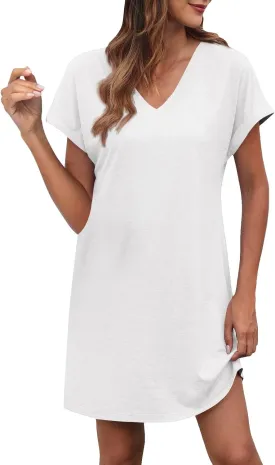 Summer Beach Dresses for Women V Neck Short Sleeve Flowy Knee Length Tshirt Dress Casual Loose Sundress