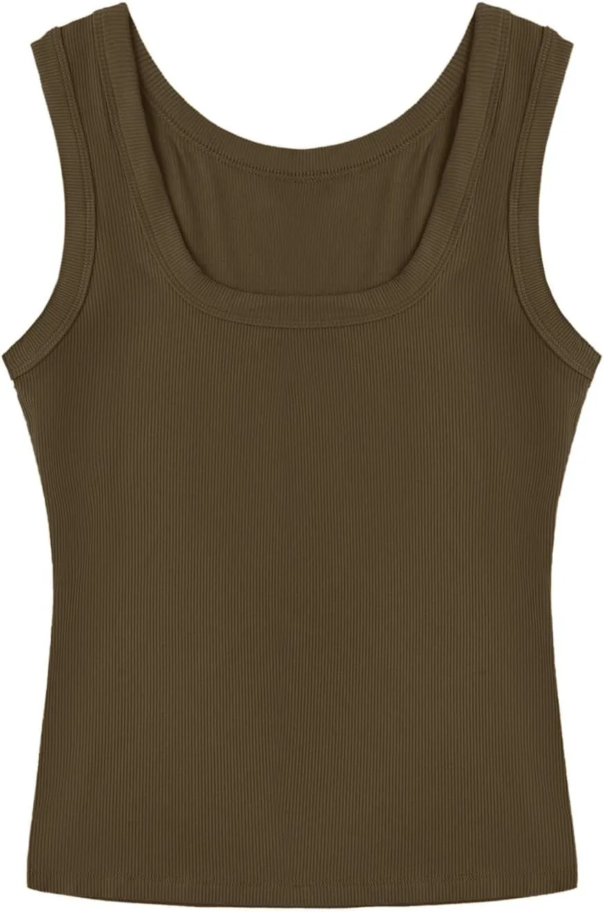SVALIY Summer Womens Tank Tops 2024 Square Neck Fitted Sleeveless Shirts for Women Ribbed Basic Top
