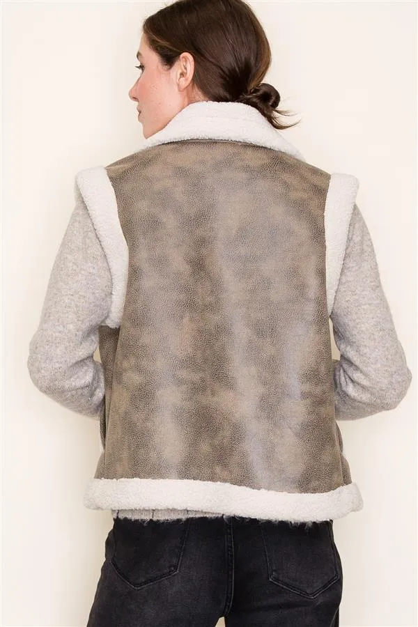 The Maureen Faux Leather   Sherpa Vest