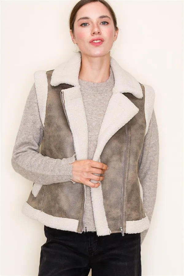 The Maureen Faux Leather   Sherpa Vest