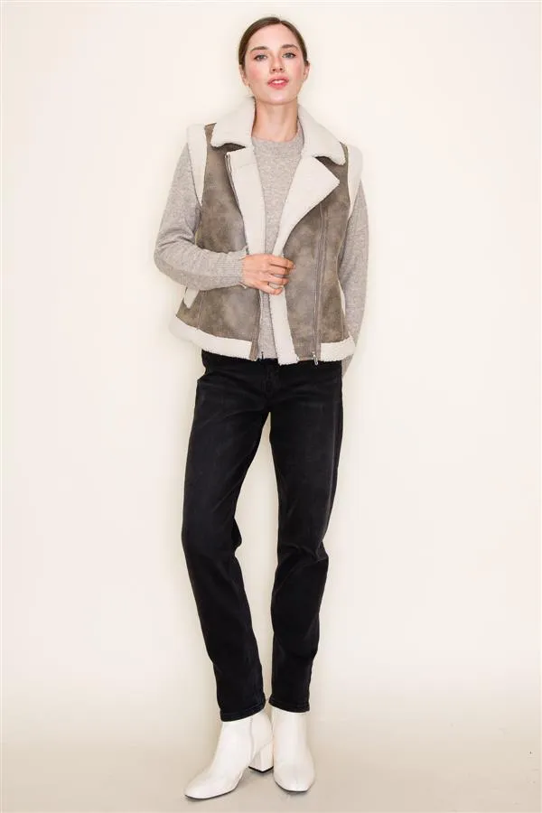The Maureen Faux Leather   Sherpa Vest