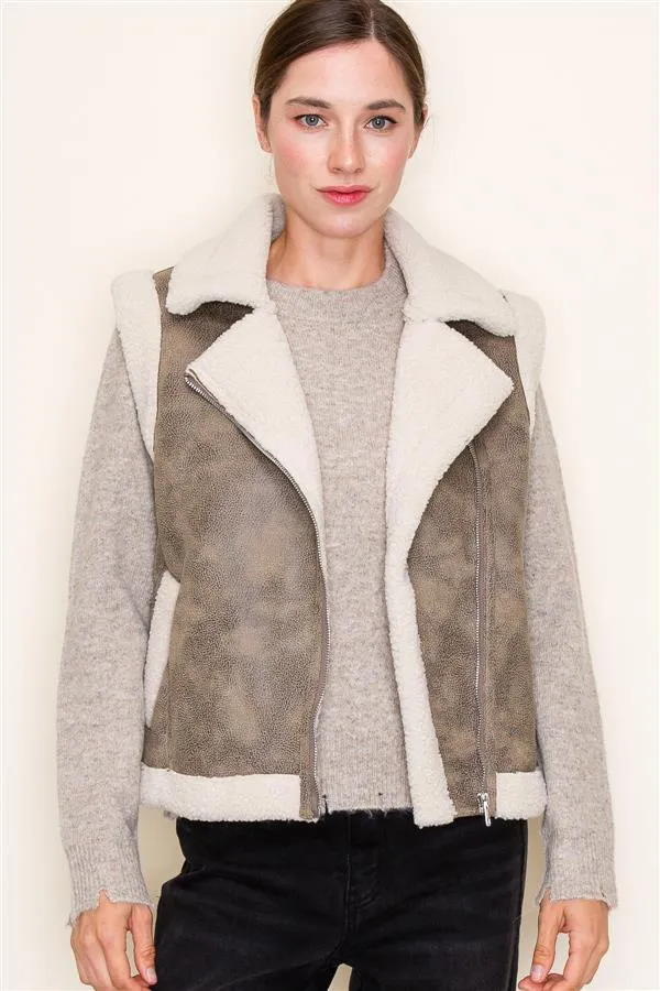 The Maureen Faux Leather   Sherpa Vest