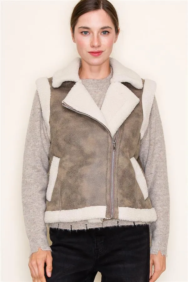The Maureen Faux Leather   Sherpa Vest