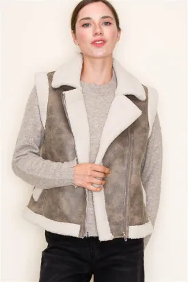 The Maureen Faux Leather   Sherpa Vest