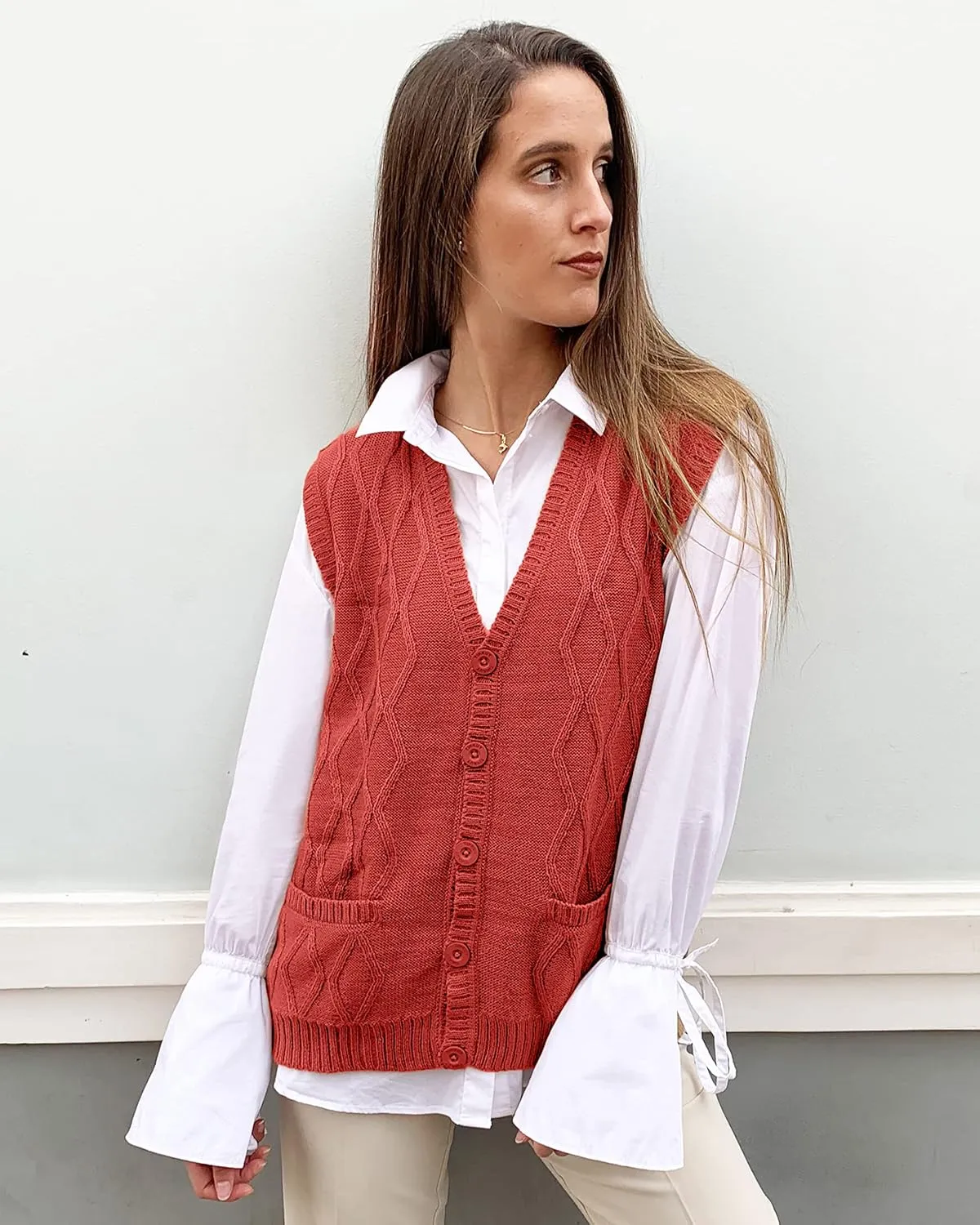 TINKUY Peru Womens Alpaca Wool V Neck Argyle Cardigan Vest S-4XL