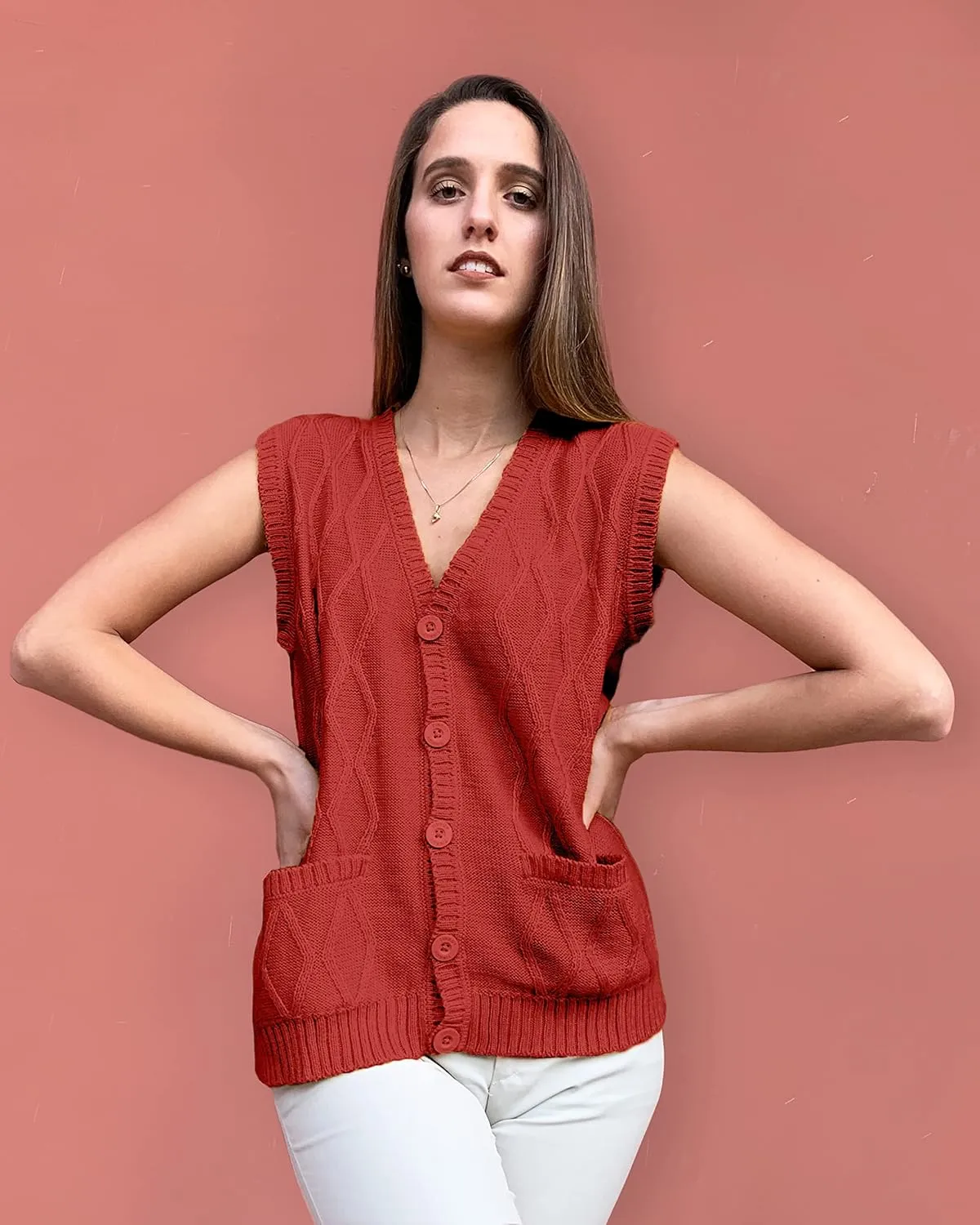 TINKUY Peru Womens Alpaca Wool V Neck Argyle Cardigan Vest S-4XL
