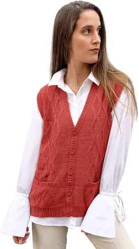 TINKUY Peru Womens Alpaca Wool V Neck Argyle Cardigan Vest S-4XL