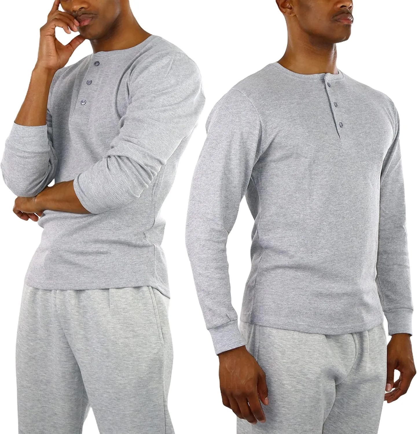 ToBeInStyle Men's Heavy or Medium Weight Premium Waffle Thermal Long Sleeve Crewneck Shirt