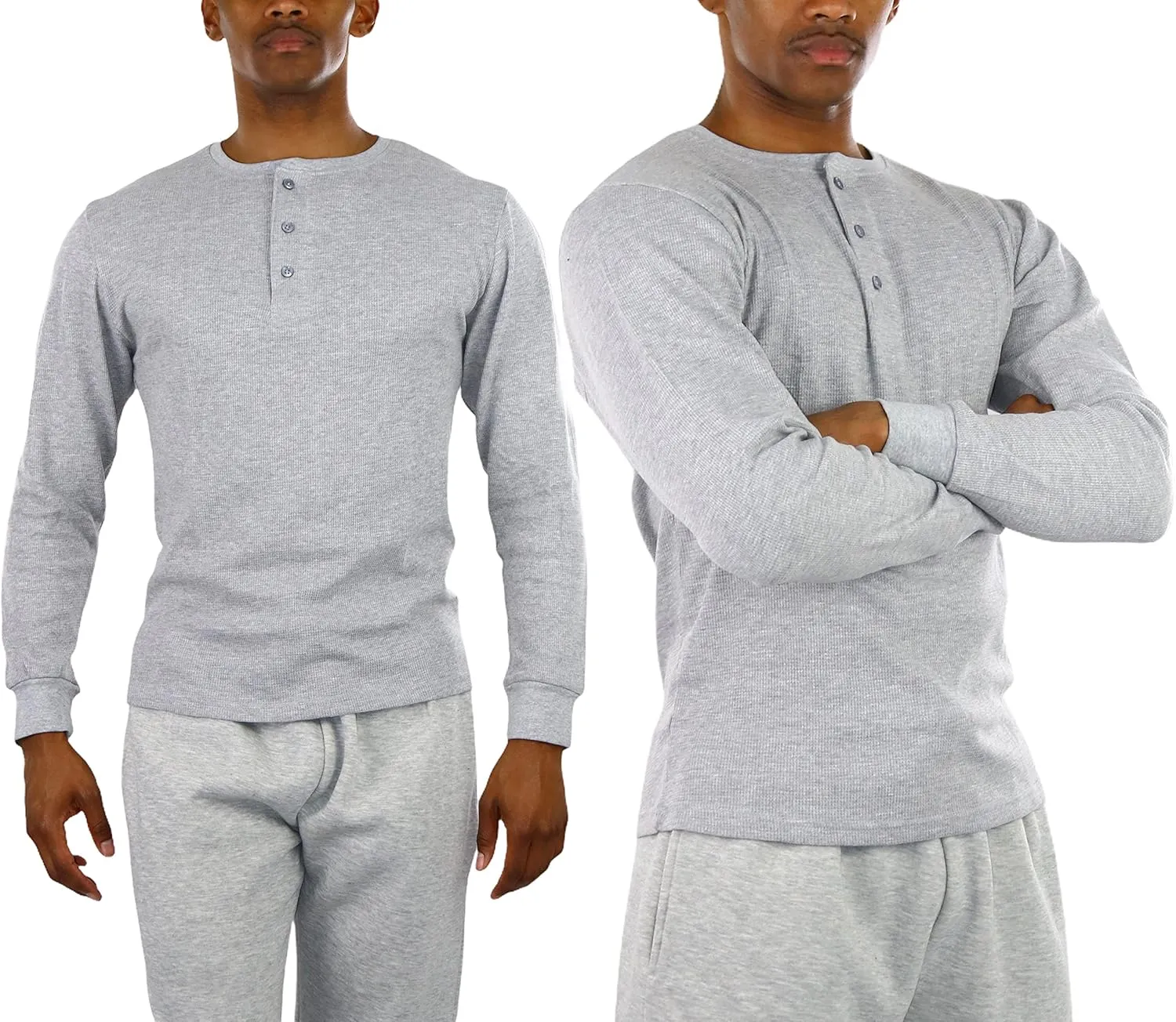 ToBeInStyle Men's Heavy or Medium Weight Premium Waffle Thermal Long Sleeve Crewneck Shirt