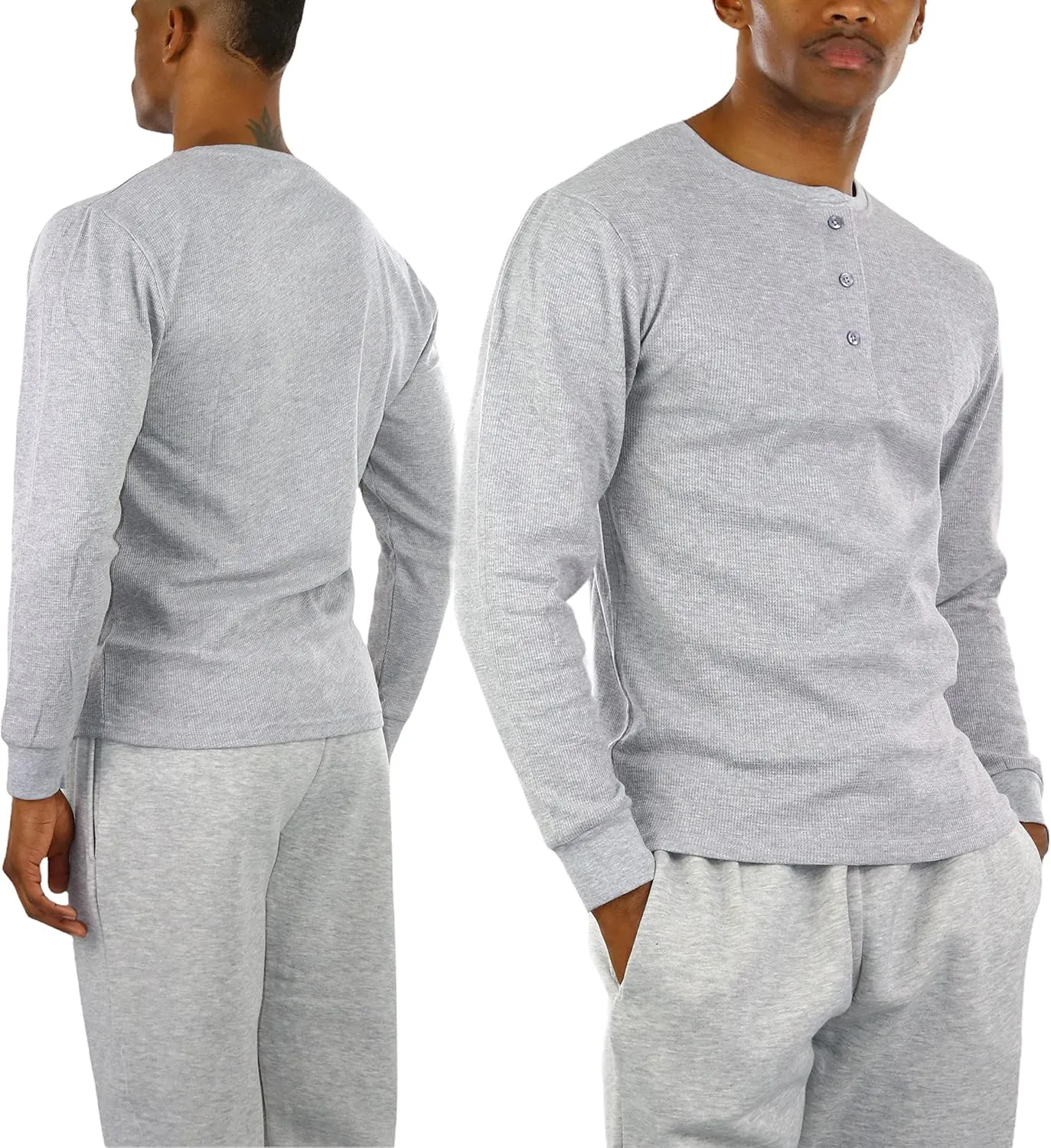 ToBeInStyle Men's Heavy or Medium Weight Premium Waffle Thermal Long Sleeve Crewneck Shirt