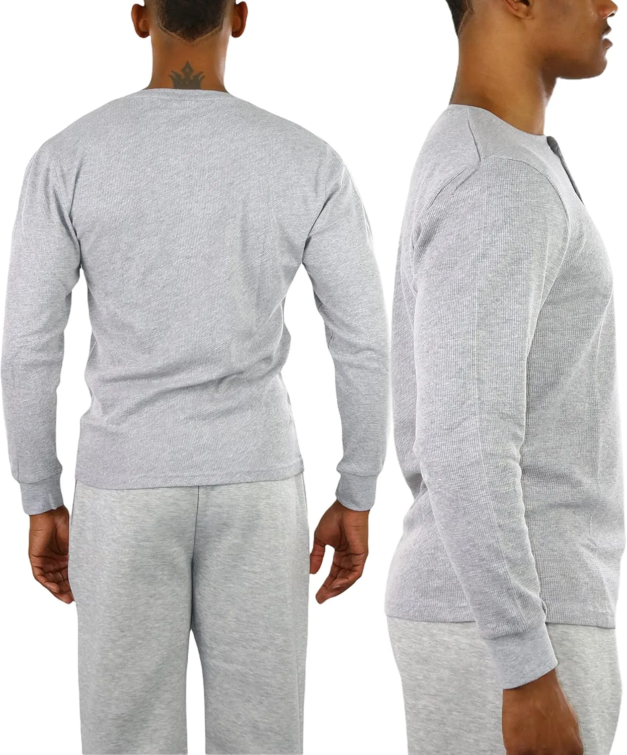 ToBeInStyle Men's Heavy or Medium Weight Premium Waffle Thermal Long Sleeve Crewneck Shirt