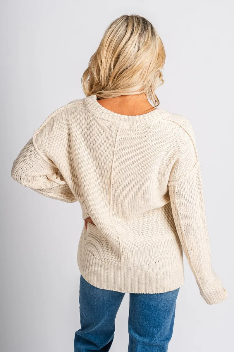 V-neck chunky sweater cream