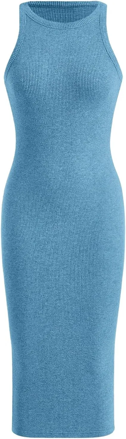 Verdusa Women's Fall Dress Sleeveless Ribbed Knit Midi Tank Dress Wedding Guest Dress Sweater Dresses