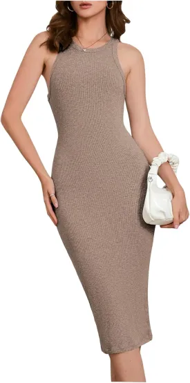 Verdusa Women's Fall Dress Sleeveless Ribbed Knit Midi Tank Dress Wedding Guest Dress Sweater Dresses