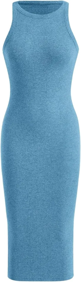 Verdusa Women's Fall Dress Sleeveless Ribbed Knit Midi Tank Dress Wedding Guest Dress Sweater Dresses
