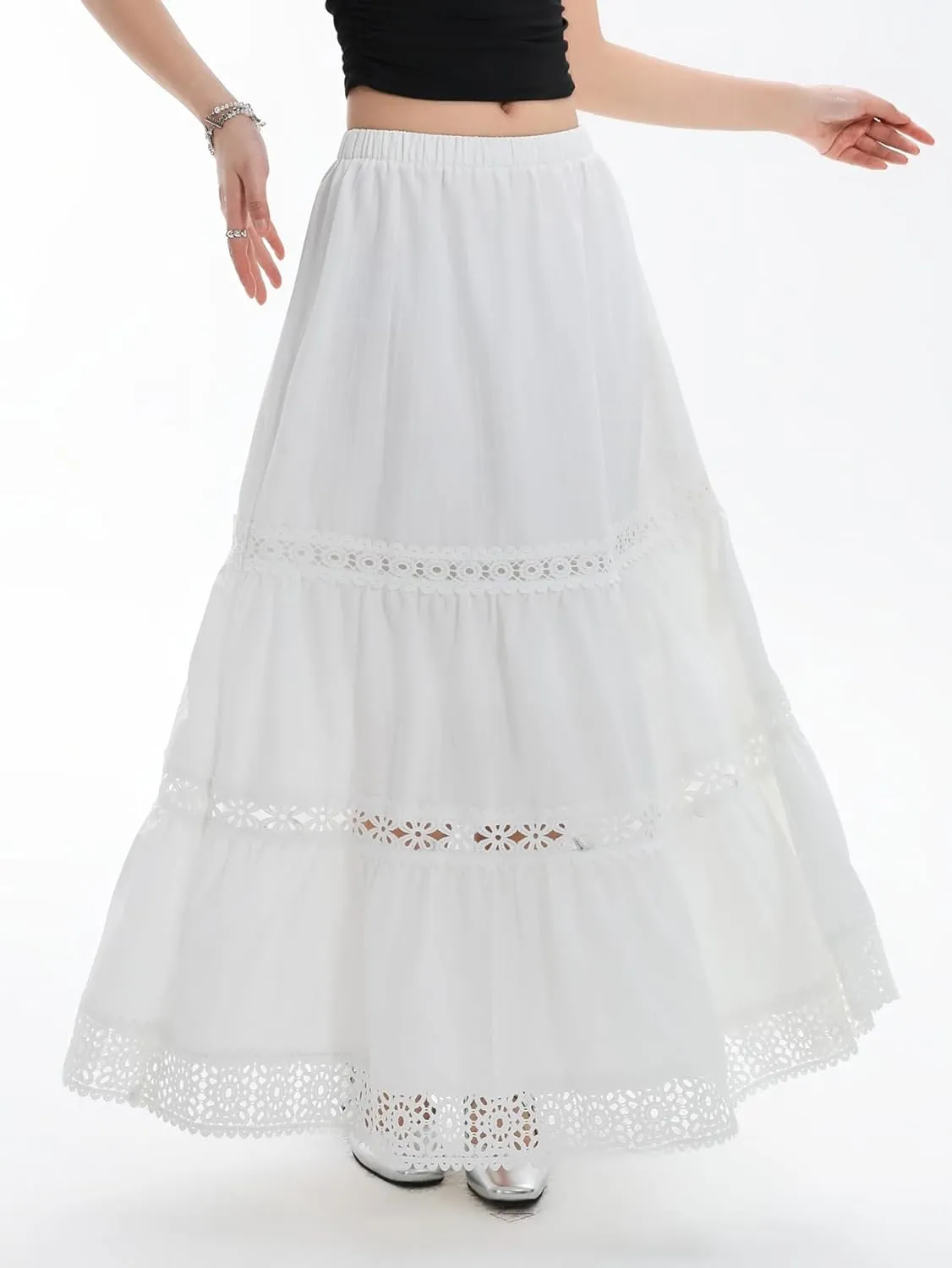 Verdusa Women's Flowy Flared Ruffle Boho Long Skirt Summer Maxi Skirt