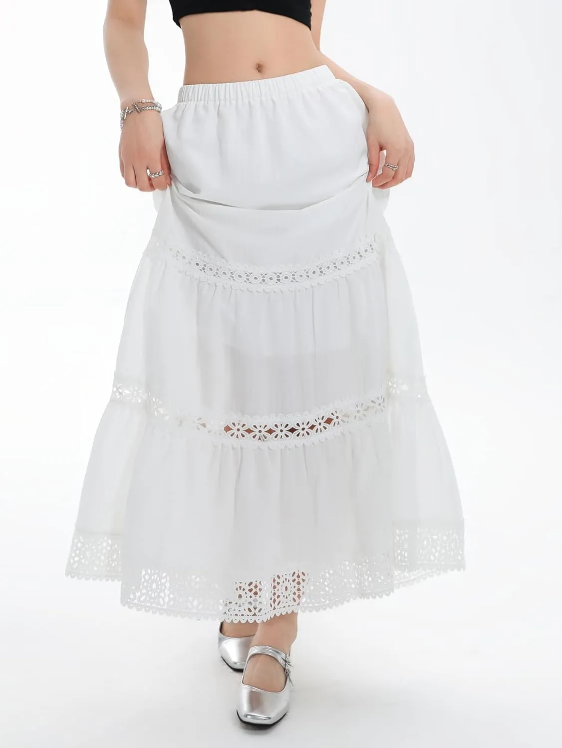 Verdusa Women's Flowy Flared Ruffle Boho Long Skirt Summer Maxi Skirt