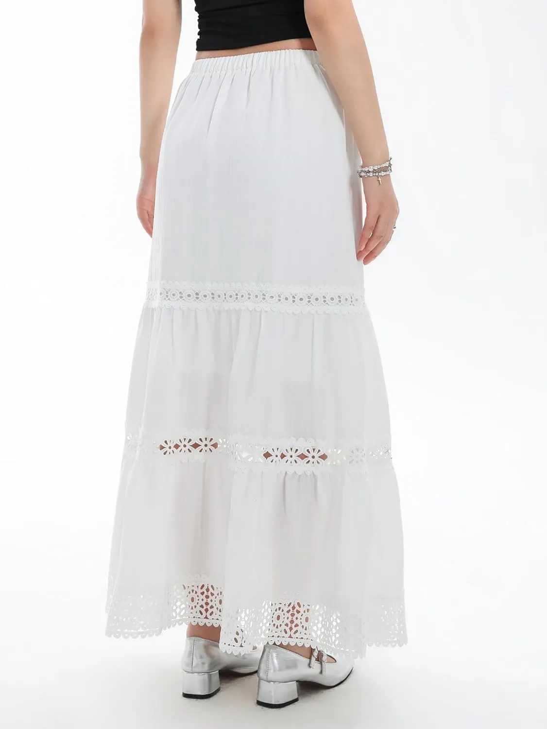 Verdusa Women's Flowy Flared Ruffle Boho Long Skirt Summer Maxi Skirt