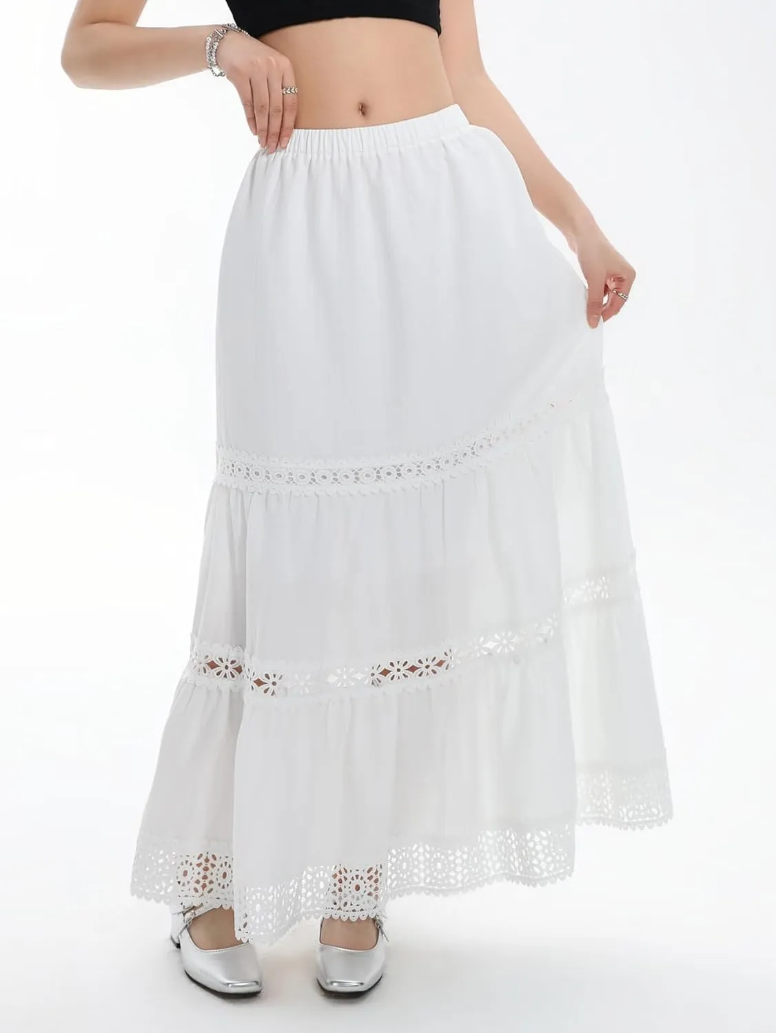 Verdusa Women's Flowy Flared Ruffle Boho Long Skirt Summer Maxi Skirt