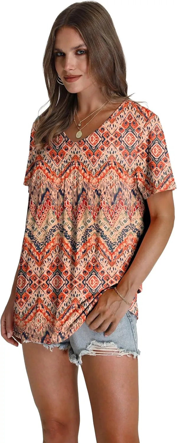 WEESO Womens T Shirts Short Sleeve Pleated Dressy Casual V Neck Summer Tops Blouses