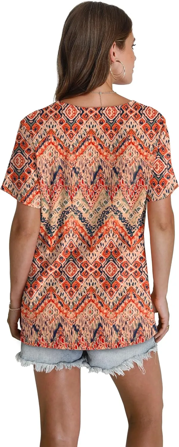 WEESO Womens T Shirts Short Sleeve Pleated Dressy Casual V Neck Summer Tops Blouses