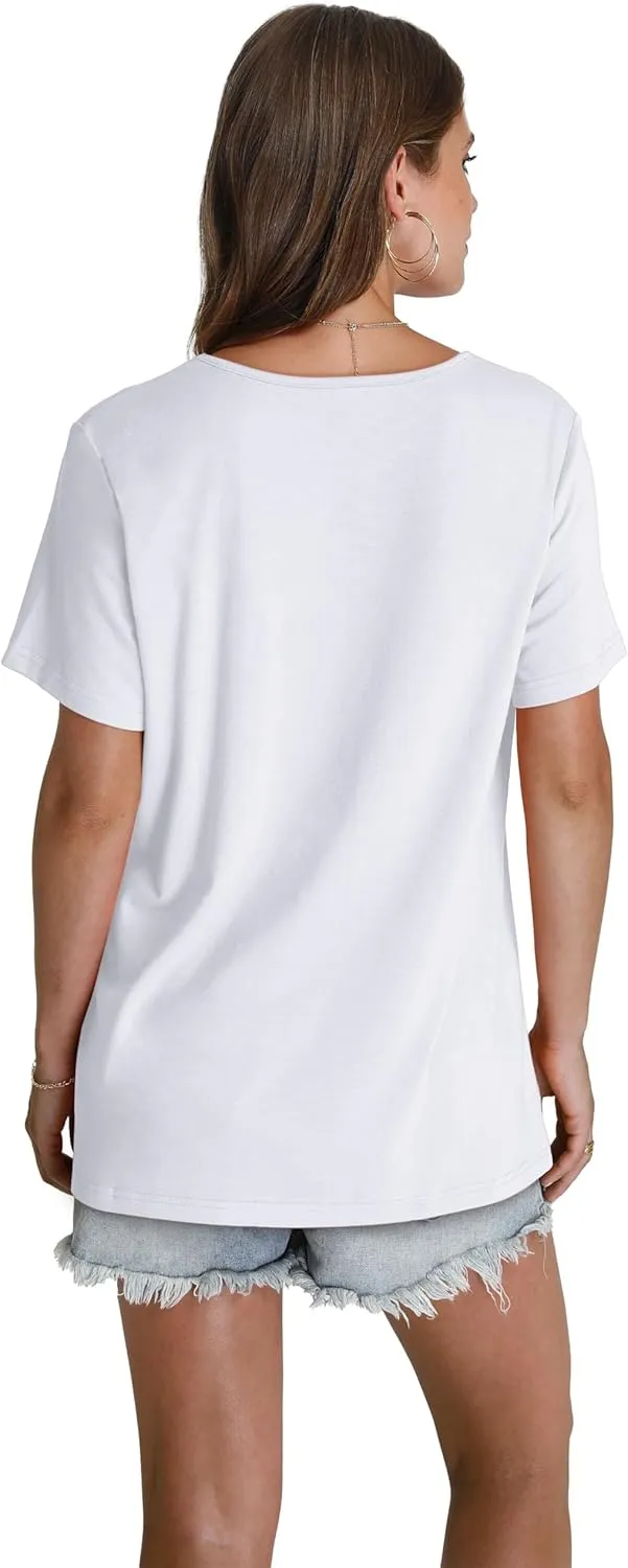 WEESO Womens T Shirts Short Sleeve Pleated Dressy Casual V Neck Summer Tops Blouses